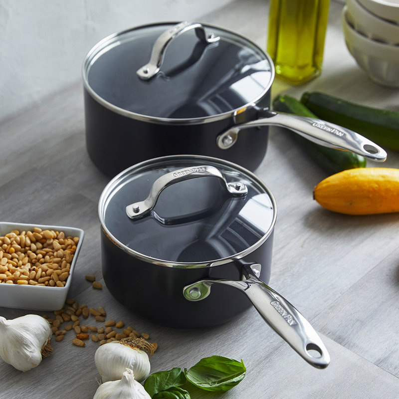 Gray Aluminum Nonstick Induction Safe Saucepan Set with Lids