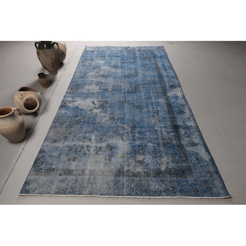 Tapis turc Oushak tissé à la main de grande taille pour le salon ou la chambre à coucher avec un beau design bleu
