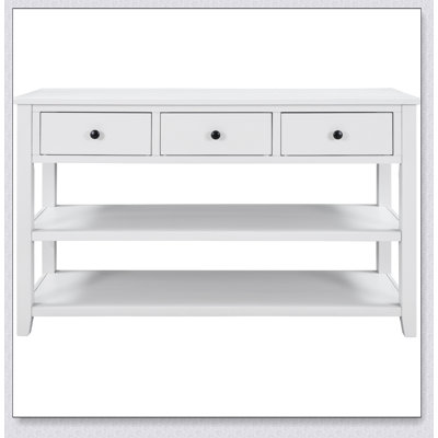 Retro Design Console Table With Two Open Shelves, Pine Solid Wood Frame And Legs, Perfect For Entryways And Living Rooms