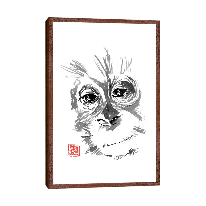 Baby Orangutan by Péchane - Print on Canvas, 101.6 cm H x 66.04 cm W, Classic Brown Wood Framed