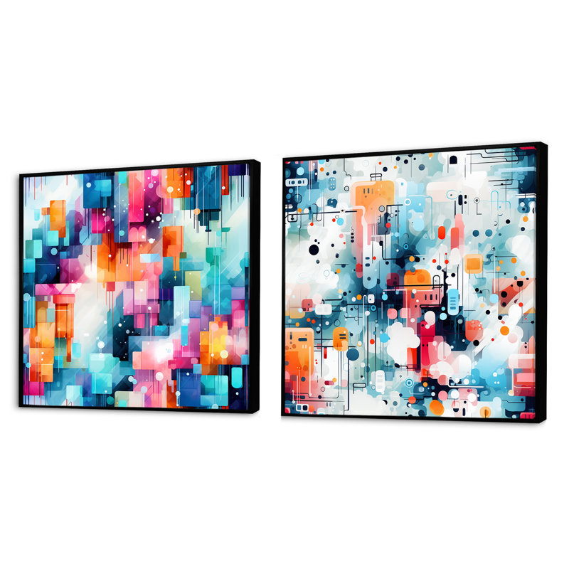 Daeonna - Ensemble de 2 collages carrés abstraits, Cadre flottant noir, H 30 po x l 61 po