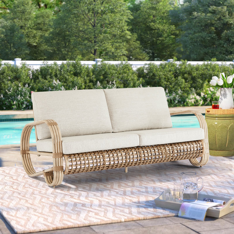 Patio Aluminum 4 Person Conversation Set With Concrete Nesting Coffee Tables, 5 Pieces: 2 Tables, Loveseat, 2 Chairs
