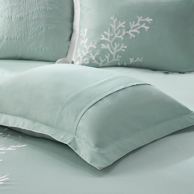 Housse de couette pour lit double / grand lit - 100% coton avec broderie corail ravissante et bordure à bord découpée élégante