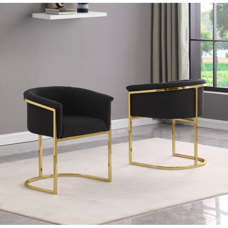 Chaises d'appoint en tissu avec base Boucle, Noir, Or