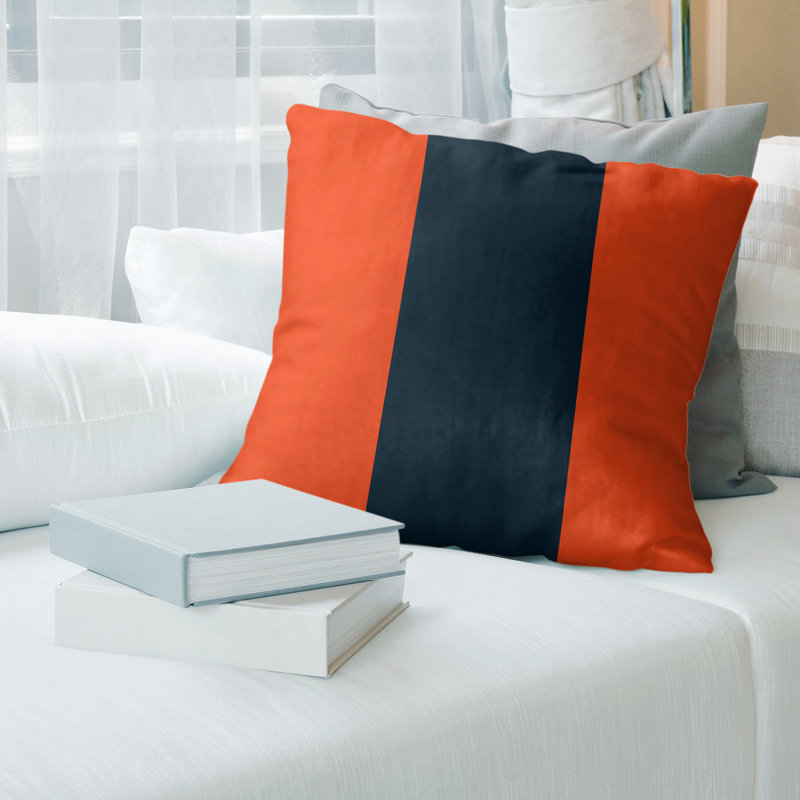 Housse de coussin, 16 po x 16 po, Orange et bleu marine, Sergé de coton