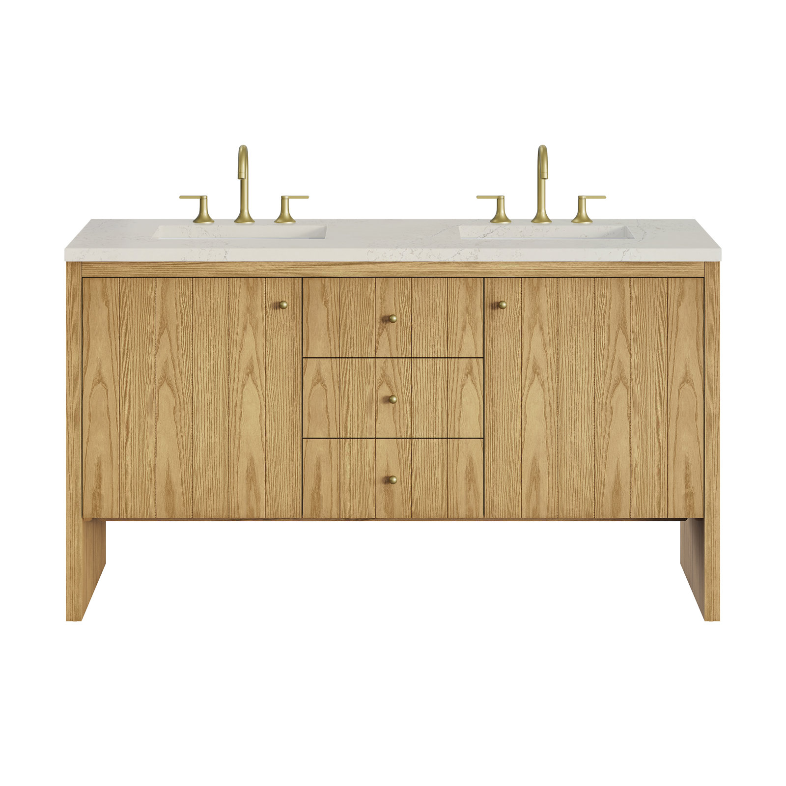 Hudson 60" Double Bathroom Vanity, Light Natural Oak, Siberian