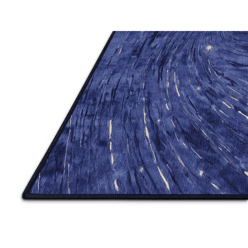 Machine Washable Blue Area Rug, Rectangle 7' x 10'