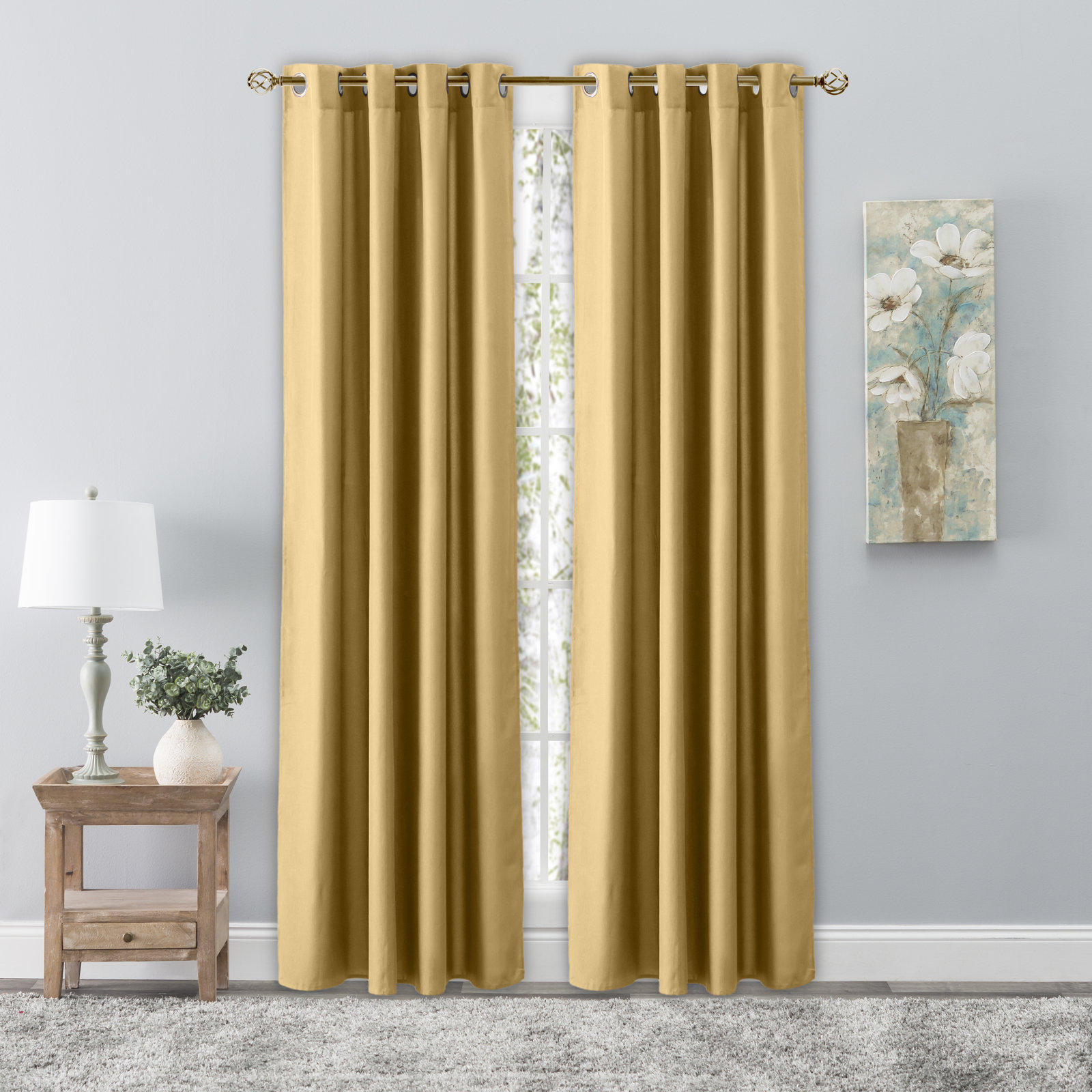 Lakeland Solid Semi-Sheer Grommet Curtain Panel, Gold Leaf, 56" W x 96" L