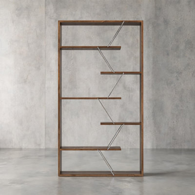 For Office and Living Rooms, 6-Shelf Open Back Etagere Bookshelf, Storage Solid Wood-Tone Brown Industrial Design