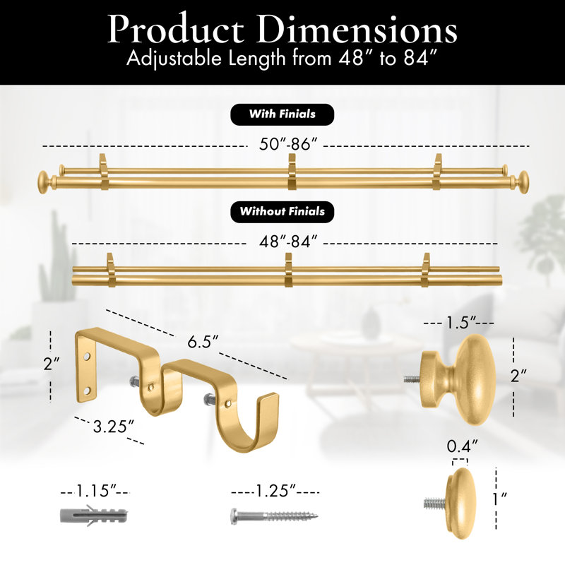 Tringle à rideaux double Aralee, Or, 48" - 84"