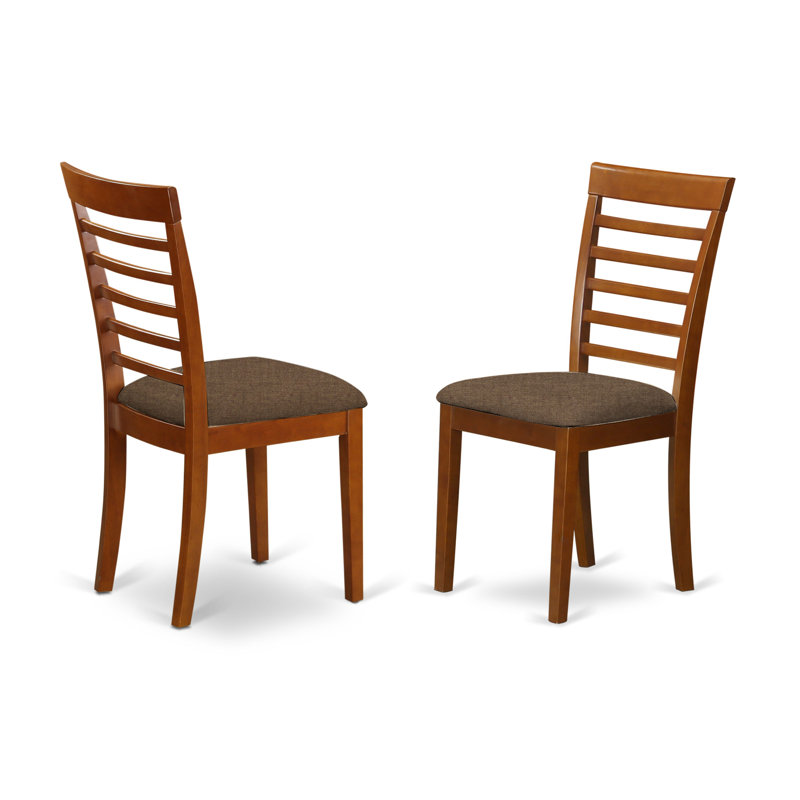 Ensemble de 2 chaises de salle à manger modernes - sièges en tissu de lin et dossier en échelle avec 4 pieds en bois massif - finition brun selle