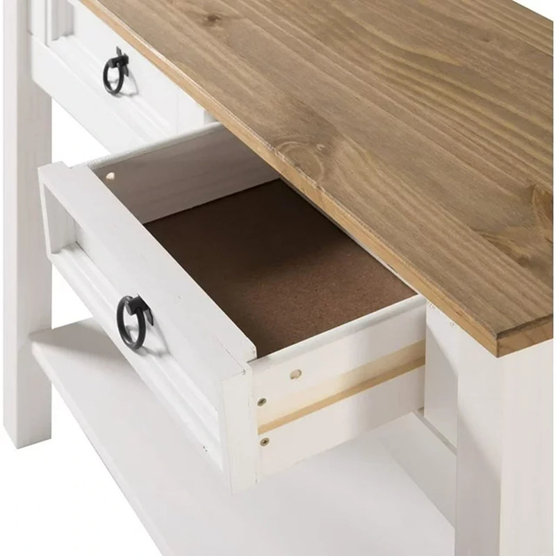 Dinnington 34.49'' Solid Wood Console Table, White, Brown