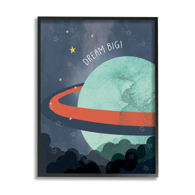 " Dream Big Retro Green Space Planet with Rings " Graphic Art Print