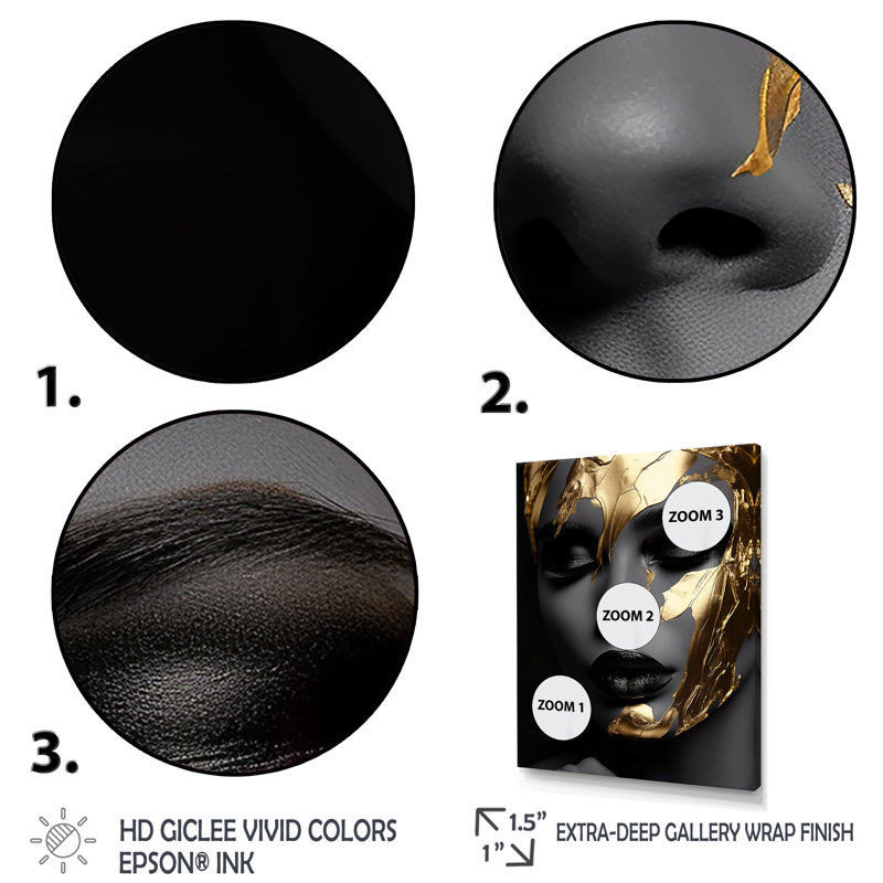 Femme noire et dorée photo IV - art sur toile tendance, Cadre flottant doré, H 60 po x l 28 po