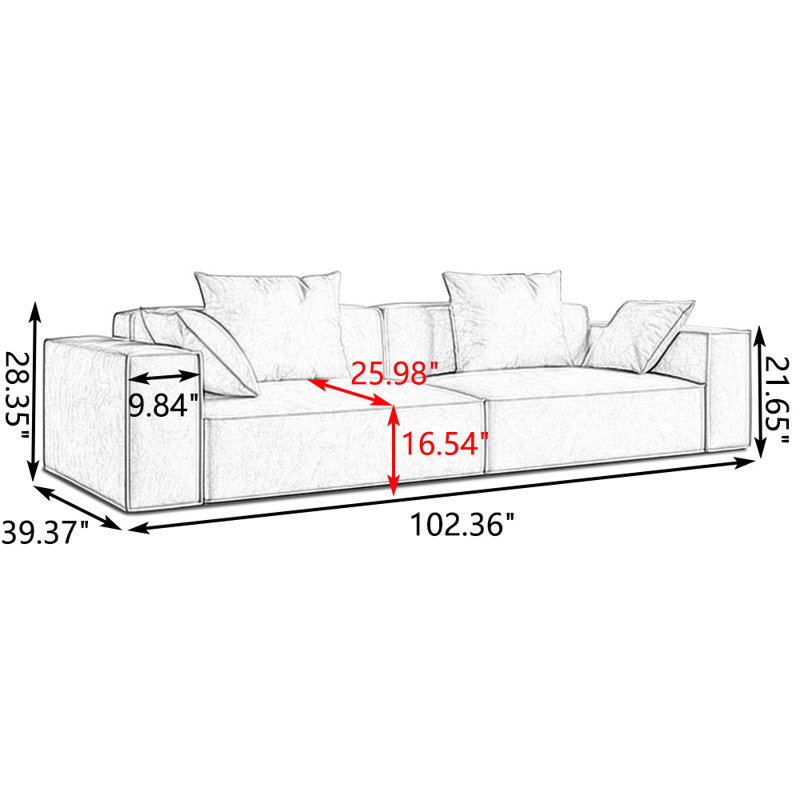 Coussin modulaire 100% polyester, H 28,35 po x l 102,36 po x P 39,37 po, 3, Noir, noir, noir, noir