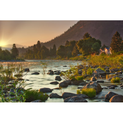 Sunrise over Wenatchee River by Chris Anson  Wrapped Canvas Photograph
