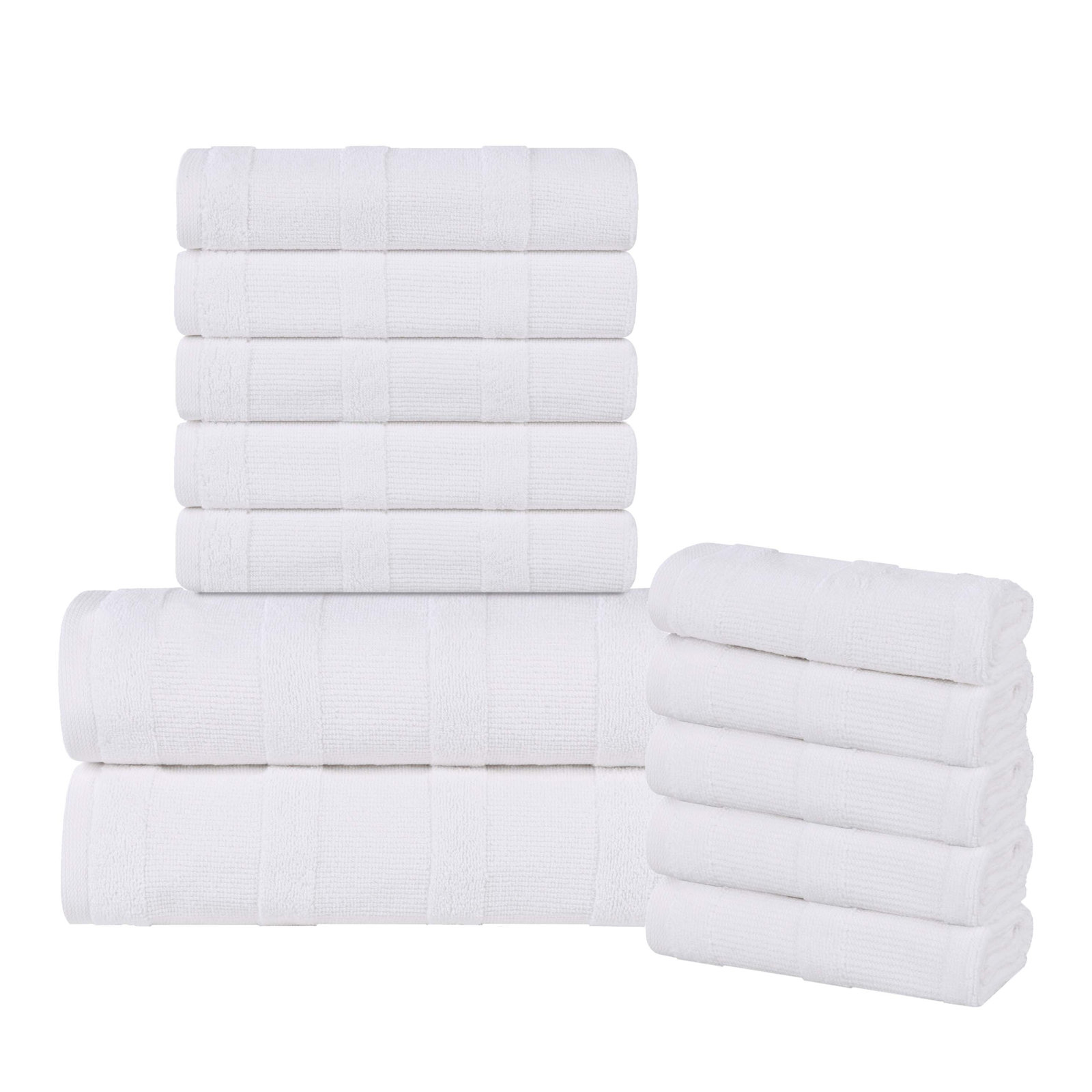 Oilton 12-Piece Ribbed Cotton Bath Towel Set, White