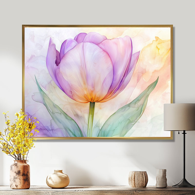 Décoration murale radiant fleur de tulipe mauve III, H 34 po x l 44 po, Impression dans un cadre flottant sans passe-parto