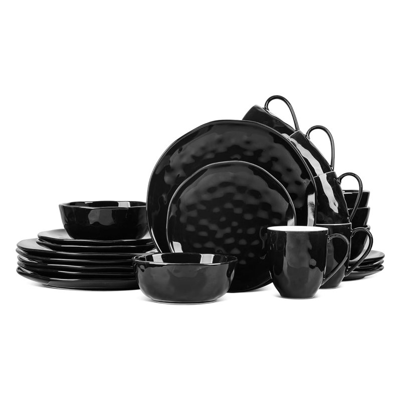Stone Lain Ivy Stoneware 24 Piece Dinnerware Set, Service for 6, Black, Black