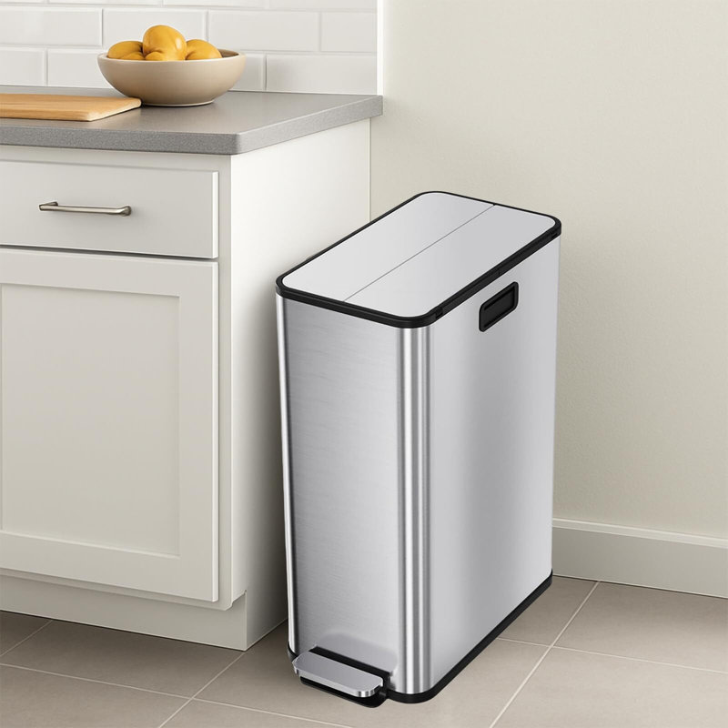 Stainless Steel 14.8 Litre Step On Kitchen Trash Can 