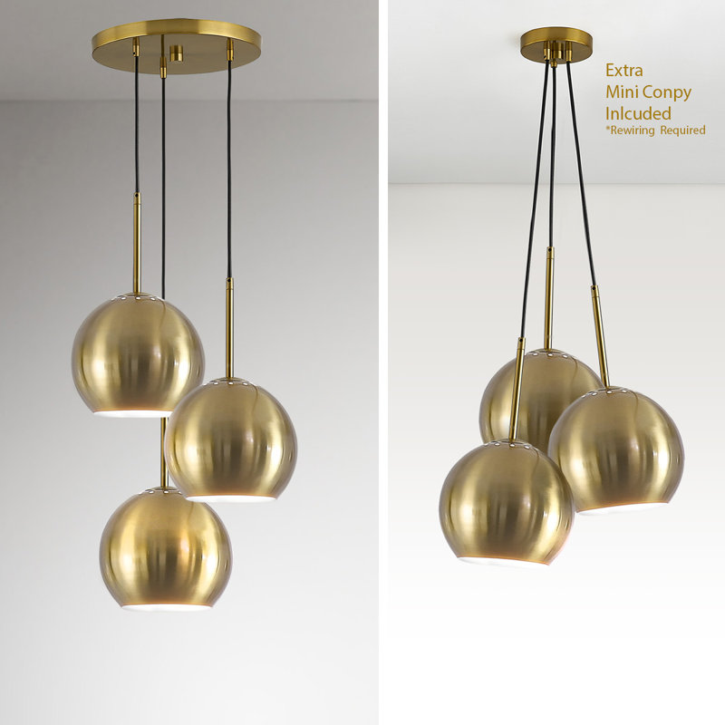 Luminaire suspendu en verre Shynar Globe, Laiton brossé, Laiton brossé