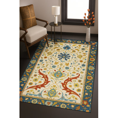 Tapis bleu tissé lavable rétro Mosso