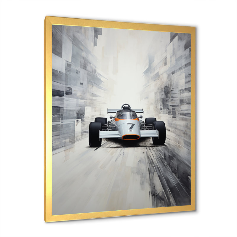 Gray Minimalist Race Car Tracks III - Art mural de course, Cadre doré simple, H 20 po x l 12 po x P 1 po