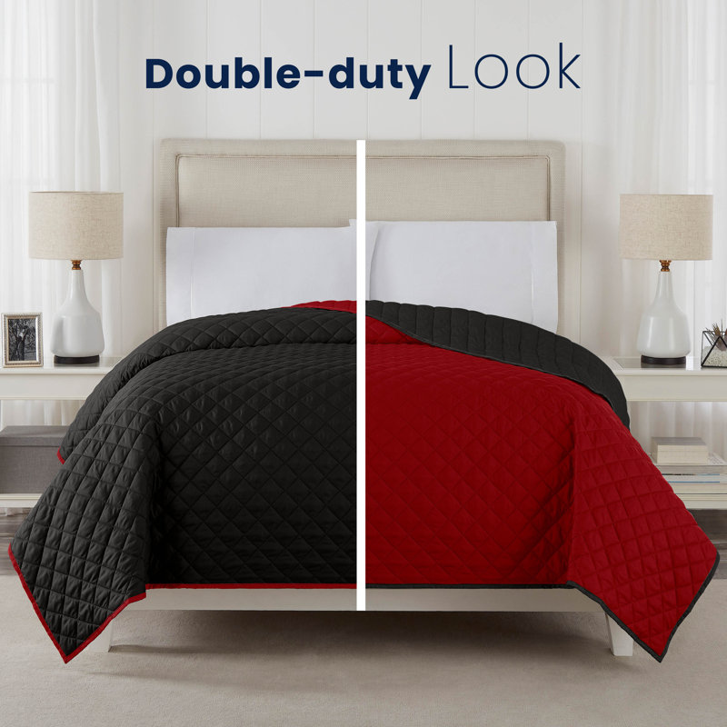 Martex Reversible Coverlet, King, Ebony/Red