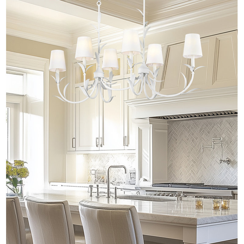 Lustre linéaire blanc texturé 6 lumières Aslin, Blanc texturé