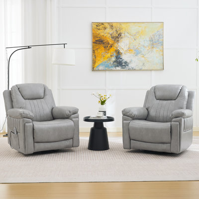  Ensemble de 2 fauteuils inclinables électriques à bascule pour adultes avec 3 vitesses, télécommande câblée, fauteuil inclinable électrique berçant en cuir, fonction minuterie berçante 5 à 15 minutes, pour le salon / la chambre de bébé, gris