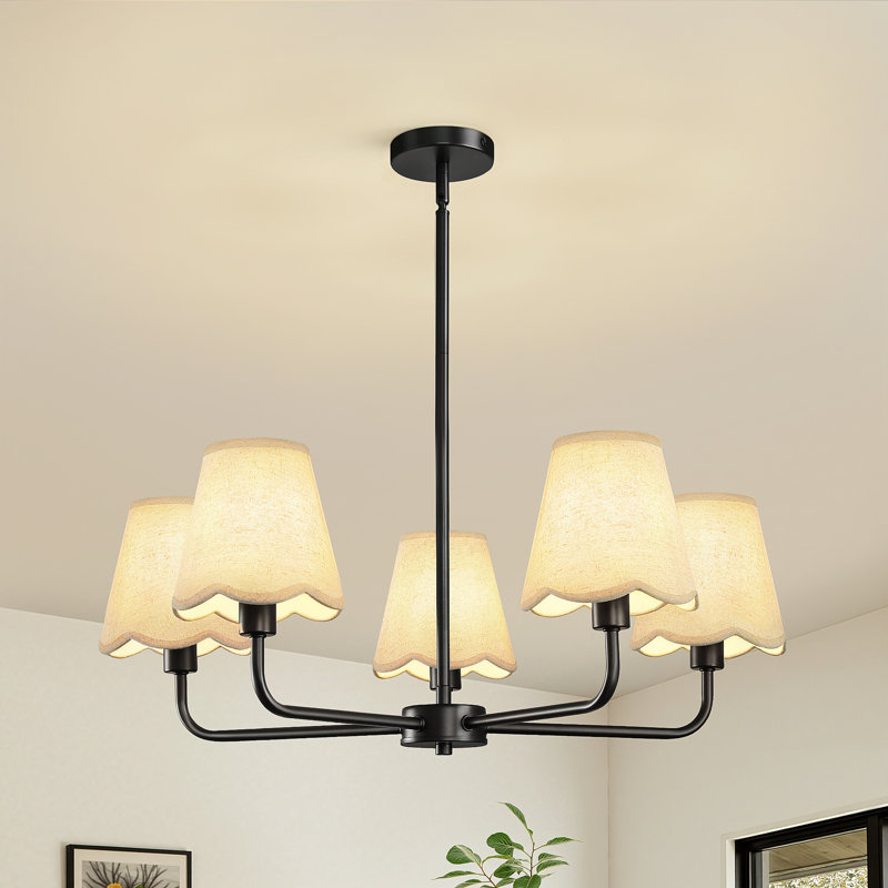 5-Light Modern Dimmable Chandelier With Fabric Shades, Matte Black