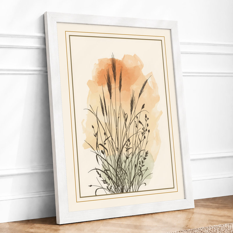 Ornamental Grass Study Botanical - Framed Print, A2 - 59.4 x 42.0 cm, White