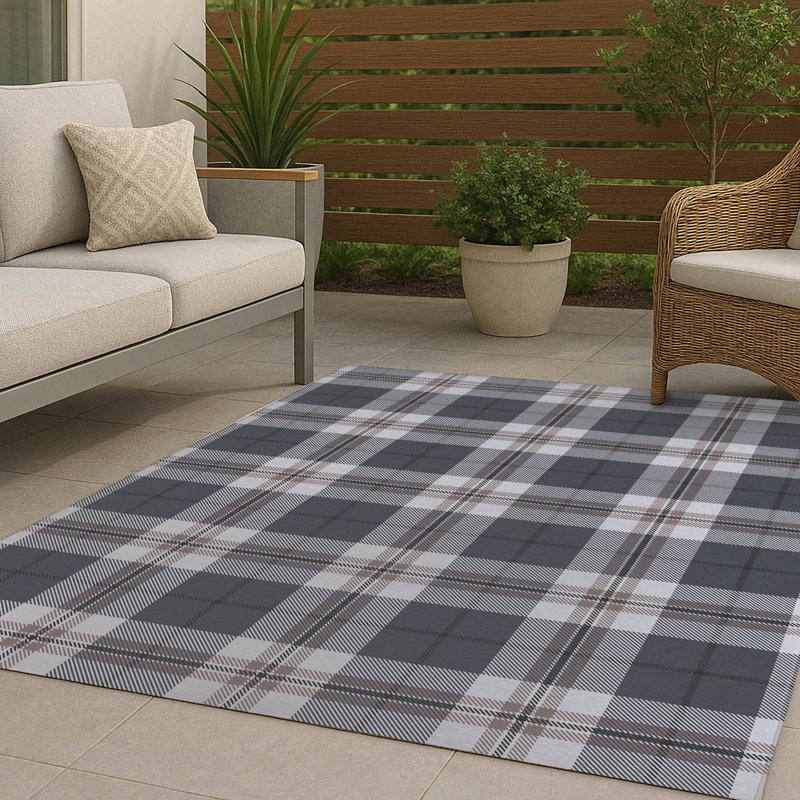Tartan Block Non-Slip Outdoor Rug, Rectangle 3' x 5'