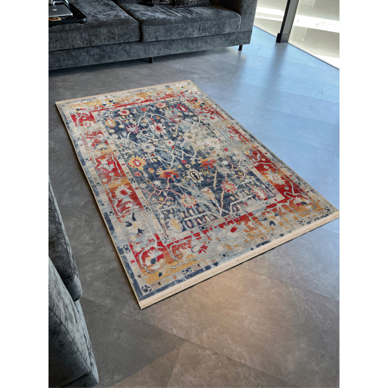 Tapis bleu en polypropylène à imprimé numérique Wimjan, Rectangle 5 pi x 6 pi 7 po