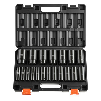 Impact Socket Set, 1/2" 19 Piece Impact Sockets, Deep Socket, 6-Point Sockets, 1/2" Drive Set 3/8" to 1-1/2", Cr-V Rugged Construction, Easy to Identify, with a Sturdy Storage Case, for Vehicles