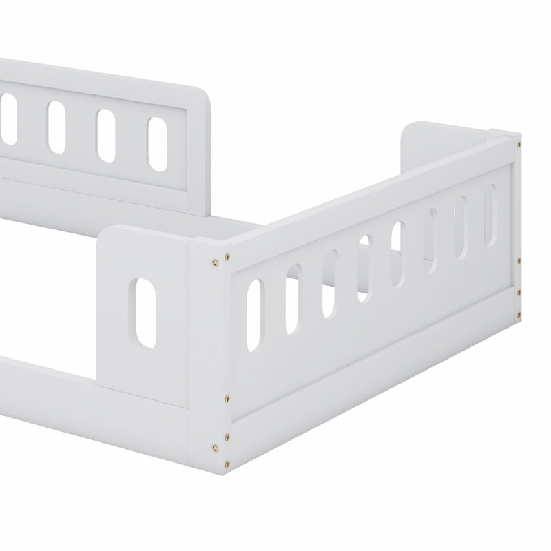 Lit plateforme en bois avec garde-corps, Lit simple, Blanc