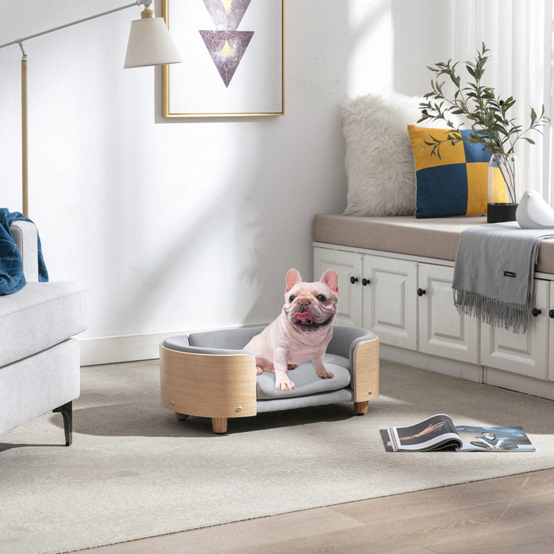Petit lit pour chien de style scandinave, Gris clair / naturel, Petit (H 9,84 po x l 26,38 po x P 16,14 po)