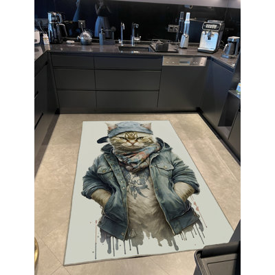 Retro Surrealist Cat Patterned Creative Modern Decorative Rug