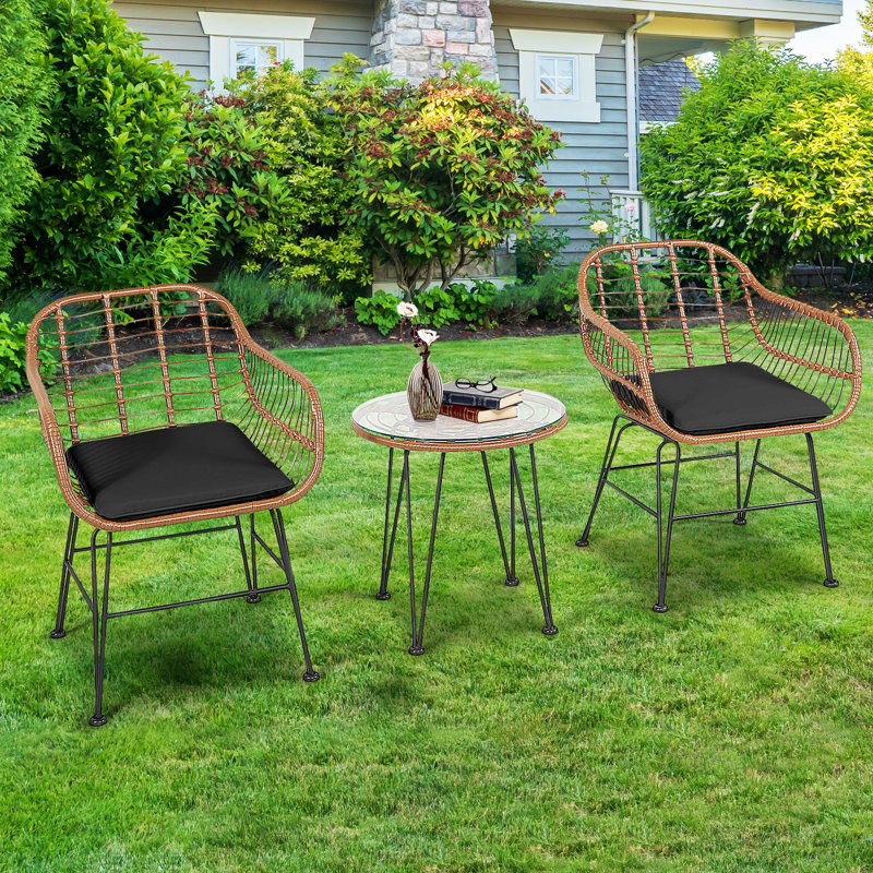 Patiojoy 2 - Person Wicker Patio Dining Set with Round Table , Cushions Included