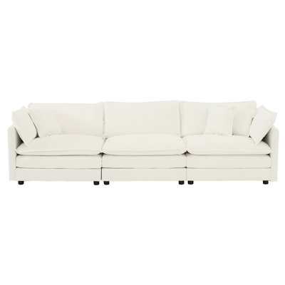 3 , Mid-Century Modern Fashion, White Chenille With 2 Armrest Pillows & 3 Toss Pillows, Solid Wood Frame, High Breathability, Comfortable Seating Customizable - Cover For Living Room