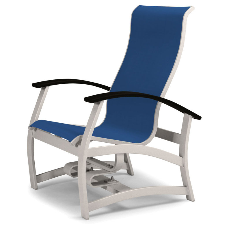 Askar Powder Coated Aluminum Outdoor Lounge Chair, Textured Snow, Black P70, Cobalt 35D Sunbrella®