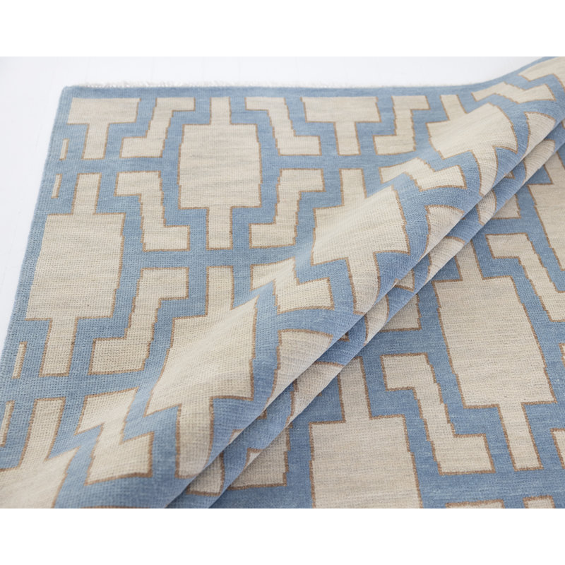 Della Hand Knotted Wool Geometric Area Rug, Runner 3' x 10', Blue