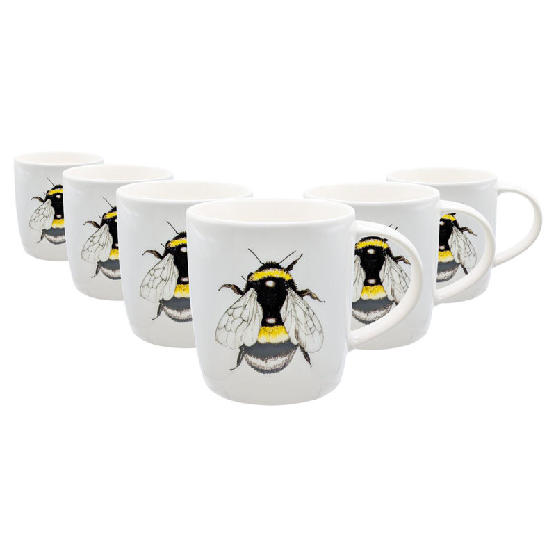 Nicola Spring Simply Home Stoneware Mugs - 350ml - Pack of 6, Single Bee