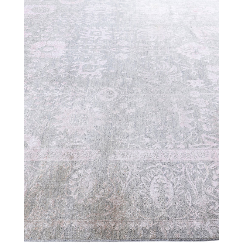 Gray Hand-Knotted Wool and Silk Medallion Area Rug, 8' 1" x 10' 4"