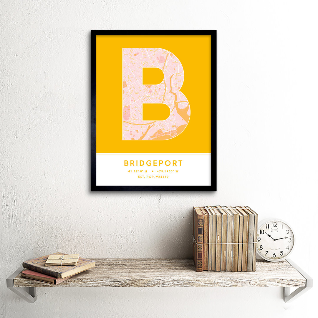Bridgeport City Map Bridgeport Yellow by Wee Blue Coo - Single Picture Frame Typography