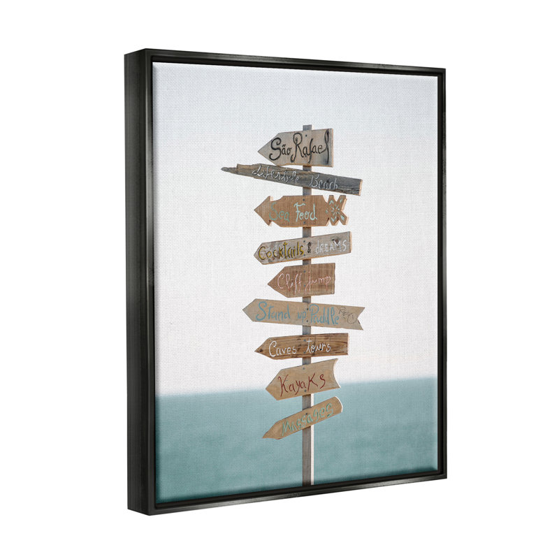 «Rosecliff Heights Nautical Beach Direction», art mural encadré sur toile flottante par Krista Broadway, Noir