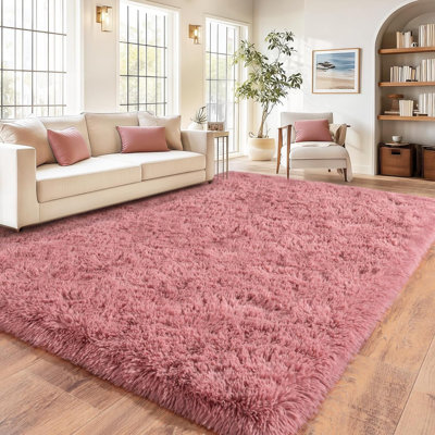 9x12 Soft Shag Rug for Living Room Bedroom, Soft Indoor Throw Floor Carpet, Large Modern Room Decor, Upgrade Non Slip Carpet, Ideal For High Traffic Areas Indoor, Dusty Pink