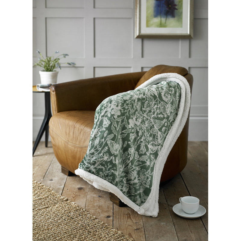 Cuddly Sherpa Fleece Throw, Green Geometric