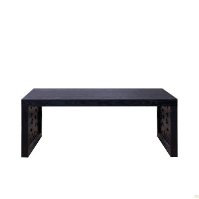 47.2" Solid Black Carved Wood Coffee Table
