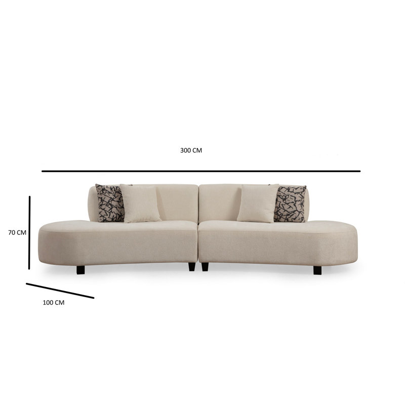 Canapé d'angle en forme de U Cobert, couleur crème, 118,1 x 39,4 x 27,6 pouces | Structure: bois de hêtre et panneau de particules, tissu 100% polyester, dossier 28 en mousse à densité moyenne | Coussins fixes, 2 coussins inclus, élégants et confor